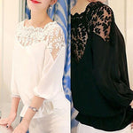 3 Sleeve Lace Hollow Casual Chiffon Blouse - Vianchi Natural Glam
