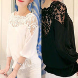 3 Sleeve Lace Hollow Casual Chiffon Blouse - Vianchi Natural Glam