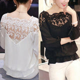 3 Sleeve Lace Hollow Casual Chiffon Blouse - Vianchi Natural Glam
