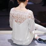 3 Sleeve Lace Hollow Casual Chiffon Blouse - Vianchi Natural Glam