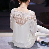 3 Sleeve Lace Hollow Casual Chiffon Blouse - Vianchi Natural Glam