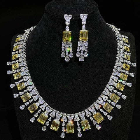 925 Sterling Silver Citrine Necklace Ring set
